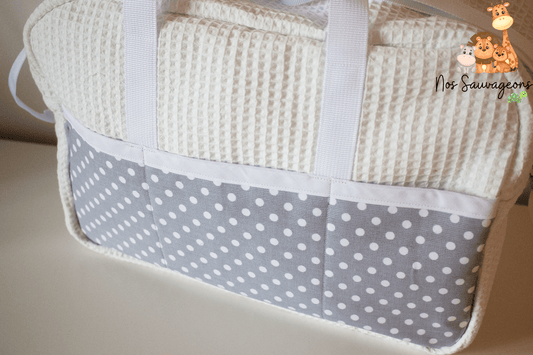 Sac à langer Garance en tissu nid d'abeille Oeko-Tex – détail des poches extérieures